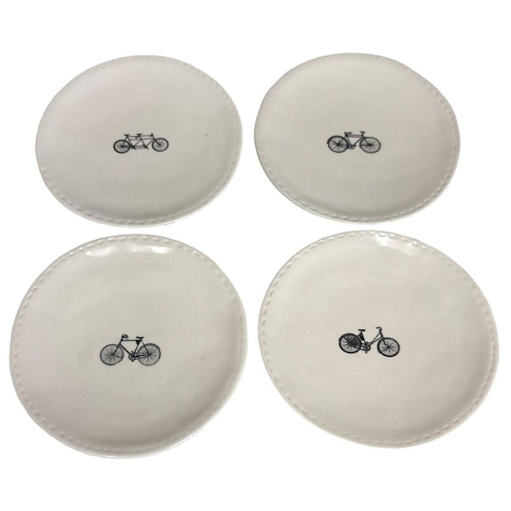 NWT Rae Dunn Round Ceramic Bicycle Appetizer Plates Set of 4
